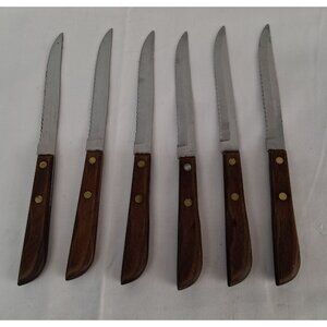 Washington Forge Steak Knives Set of 6 Stainless Steel w Wooden Handles USA Made
